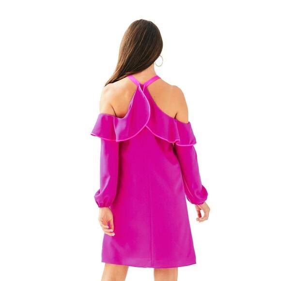 Lilly Pulitzer Berry Sangria Pink Abrielle Cold Shoulder Long Sleeve Dress Sz 10 - Picture 5 of 9